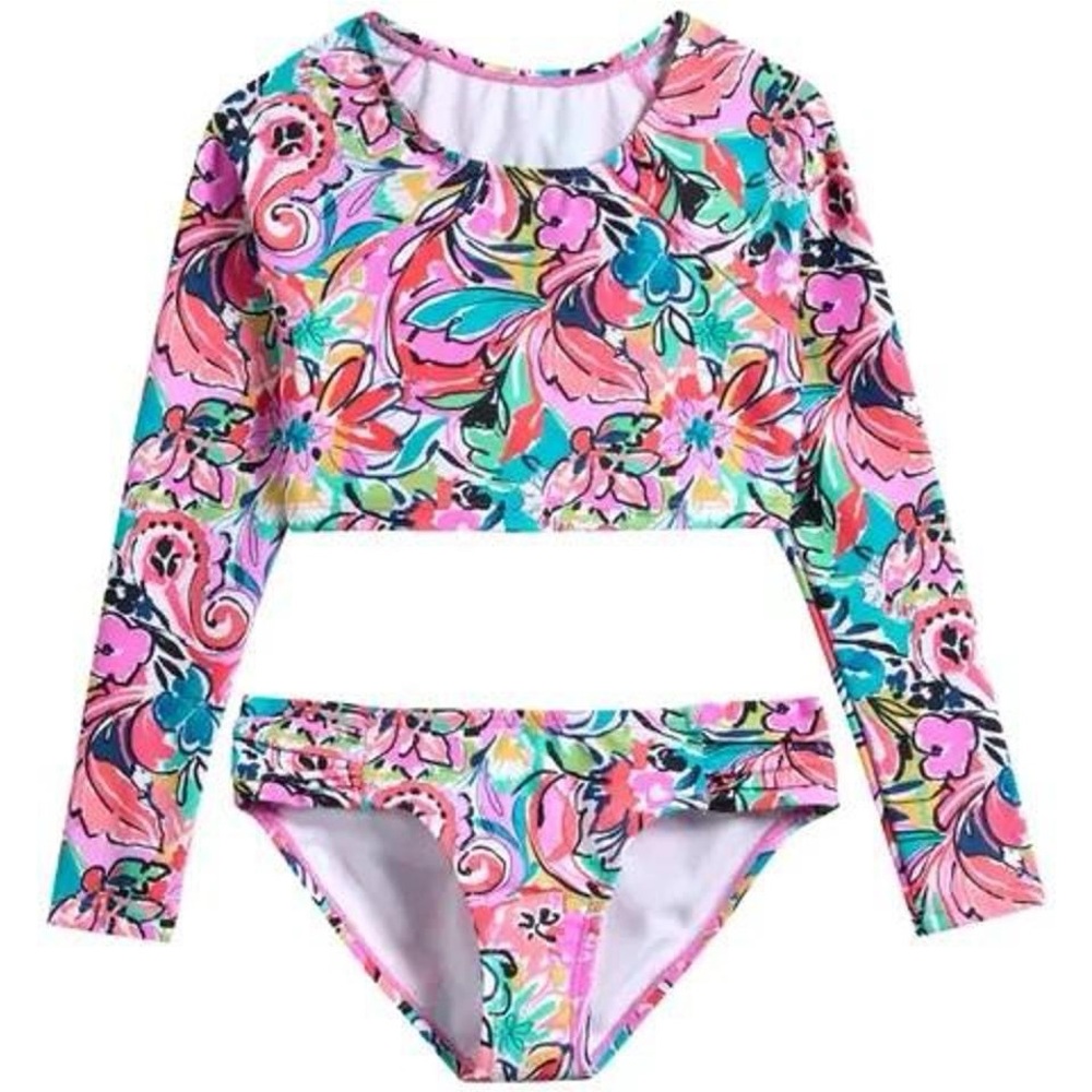 Raisins Kids Colorful Floral Rashguard Set - Pink and Blue